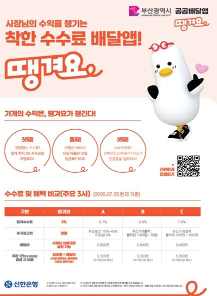 부산 소상공인 공공배달앱 ‘땡겨요’ 안내장